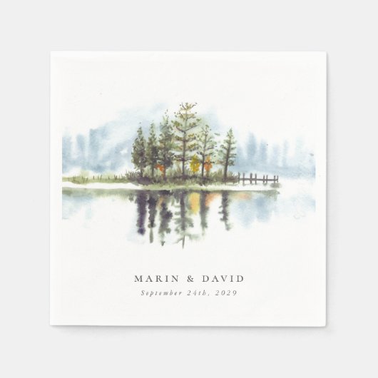 Waterverf Woodland rustieke Lake bruiloft Servet (Voorkant)