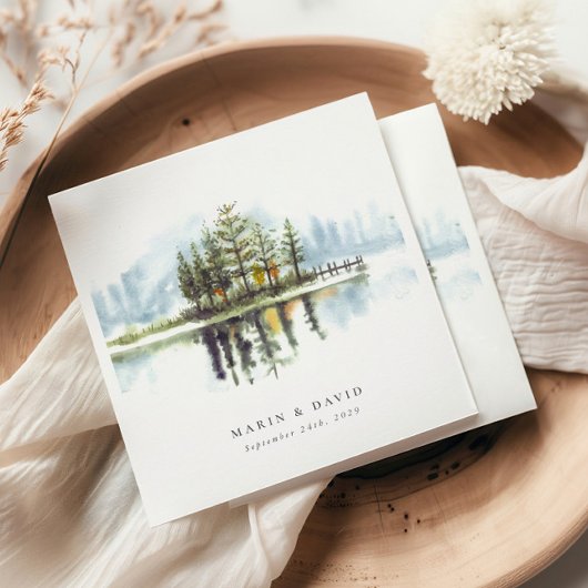 Waterverf Woodland rustieke Lake bruiloft Servet