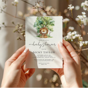 Waterverf Woodland Snow Lion Baby shower Kaart