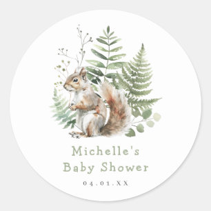 Waterverf Woodland Squirrel Baby shower Ronde Sticker