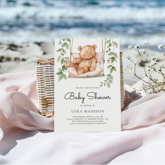 Waterverf Woodland Teddy Bear Baby shower Kaart