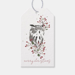 Waterverf Woodland Uil Christmas Gift Label Cadeaulabel