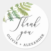 Waterverf woodland varen script bruiloft dank u ronde sticker (Voorkant)