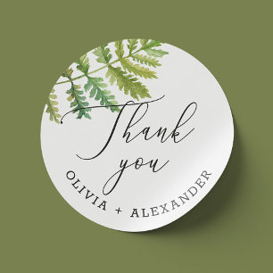 Waterverf woodland varen script bruiloft dank u ronde sticker