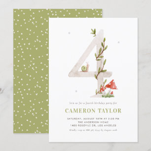 Waterverf Woodland Vierde verjaardagsfeestje Kaart