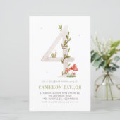 Waterverf Woodland Vierde Verjaardagsuitnodiging (Staand voorkant)