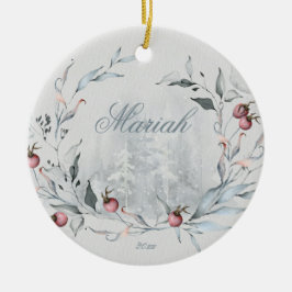 Waterverf Woodland Vredige winter Keramisch Ornament