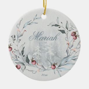 Waterverf Woodland Vredige winter Keramisch Ornament