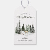 Waterverf Woodland Vrolijk Kerstfeest Cadeaulabel (Voorkant)