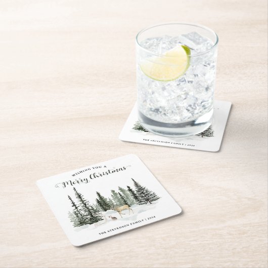 Waterverf Woodland Vrolijk Kerstfeest Kartonnen Onderzetters (Insitu)