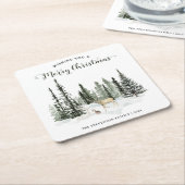 Waterverf Woodland Vrolijk Kerstfeest Kartonnen Onderzetters (Schuin)