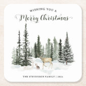Waterverf Woodland Vrolijk Kerstfeest Kartonnen Onderzetters (Voorkant)