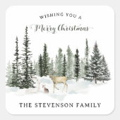 Waterverf Woodland Vrolijk Kerstfeest Vierkante Sticker (Voorkant)