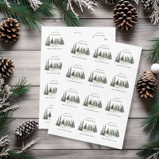 Waterverf Woodland Vrolijk Kerstfeest Vierkante Sticker