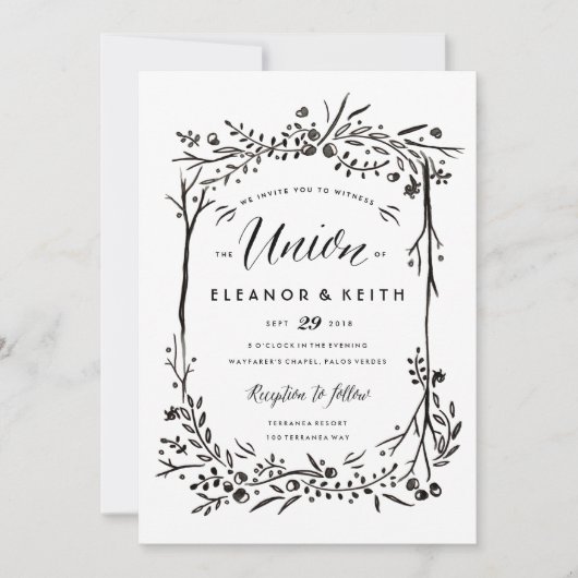 Waterverf Woodland Wedding Invitation - Unie Kaart (Voorkant)