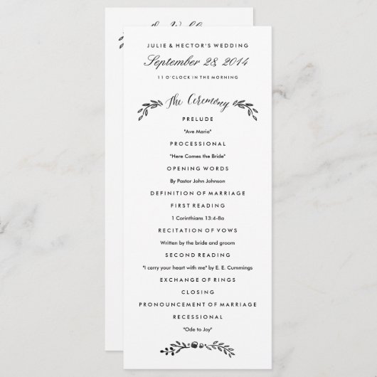 Waterverf Woodland Wedding Program - Bijgewerkt Programmakaart (Voorkant / Achterkant)