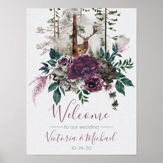 Waterverf Woodland Wedding Welcome Sign Poster (Voorkant)
