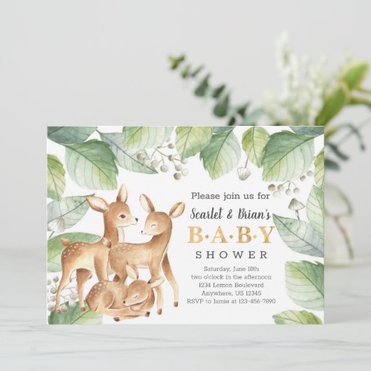 Waterverf Woodland Wild Deer Baby shower Kaart (Staand voorkant)