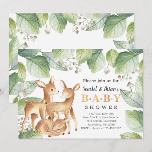Waterverf Woodland Wild Deer Baby shower Kaart (Voorkant / Achterkant)