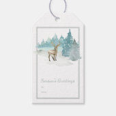 Waterverf Woodland Winter Deer Kerstmis Cadeaulabel (Voorkant)
