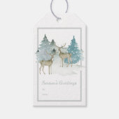 Waterverf Woodland Winter Deer Kerstmis Cadeaulabel (Voorkant)