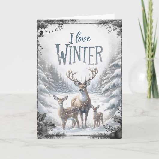 Waterverf Woodland Winter Herten Kaart (Voorkant)