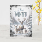 Waterverf Woodland Winter Herten Kaart (Gele Bloem)