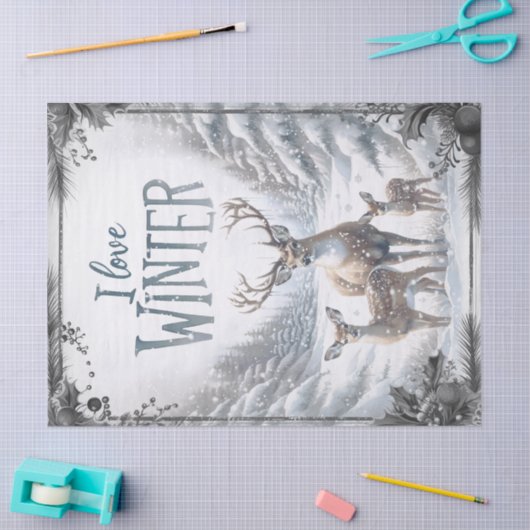 Waterverf Woodland Winter Herten Tissuepapier (Craft)