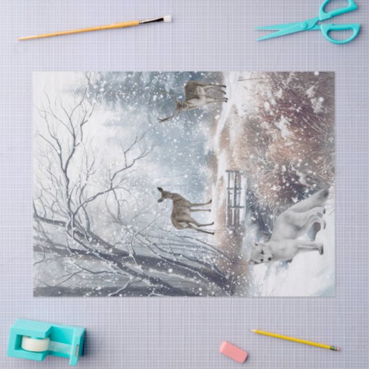 Waterverf Woodland Winter Herten Tissuepapier (Craft)