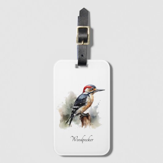 Waterverf Woodland Woodpecker, aangepast Bagagelabel (Voorkant (verticaal))