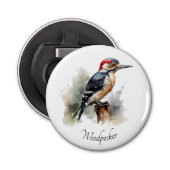 Waterverf Woodland Woodpecker, aangepast Button Flesopener (Voorkant)
