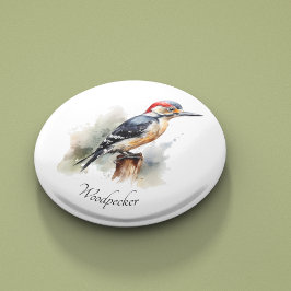 Waterverf Woodland Woodpecker, aangepast Button Flesopener