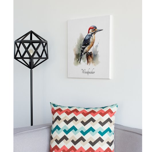 Waterverf Woodland Woodpecker, aangepast Canvas Afdruk