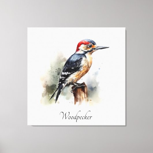 Waterverf Woodland Woodpecker, aangepast Canvas Afdruk (Voorkant)