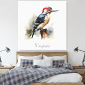 Waterverf Woodland Woodpecker, aangepast Canvas Afdruk (Insitu (Slaapkamer))