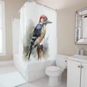 Waterverf Woodland Woodpecker, aangepast Douchegordijn (In situ)