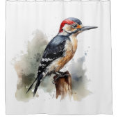 Waterverf Woodland Woodpecker, aangepast Douchegordijn (Voorkant)