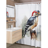 Waterverf Woodland Woodpecker, aangepast Douchegordijn