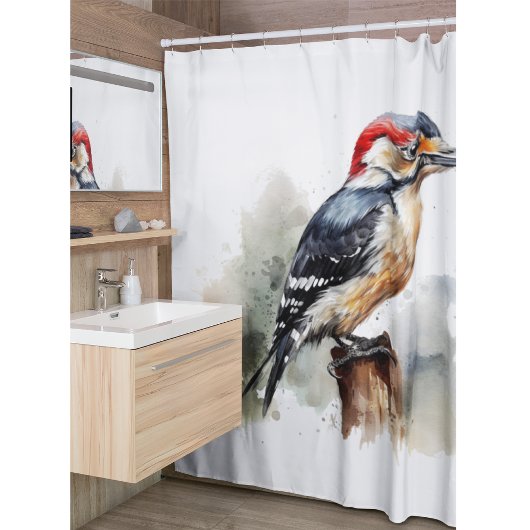 Waterverf Woodland Woodpecker, aangepast Douchegordijn
