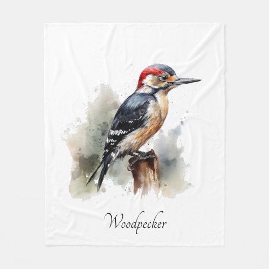 Waterverf Woodland Woodpecker, aangepast Fleece Deken (Voorkant)