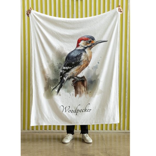 Waterverf Woodland Woodpecker, aangepast Fleece Deken
