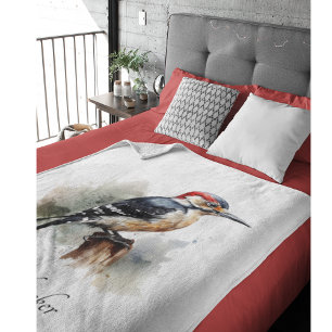 Waterverf Woodland Woodpecker, aangepast Fleece Deken