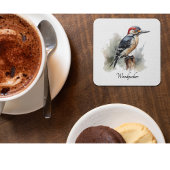 Waterverf Woodland Woodpecker, aangepast Glazen Onderzetter