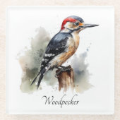Waterverf Woodland Woodpecker, aangepast Glazen Onderzetter (Voorkant)