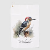 Waterverf Woodland Woodpecker, aangepast Golfhanddoek (Voorkant)