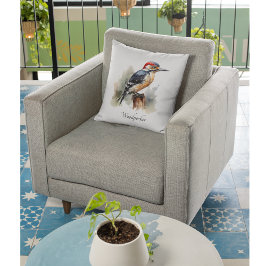 Waterverf Woodland Woodpecker, aangepast Kussen