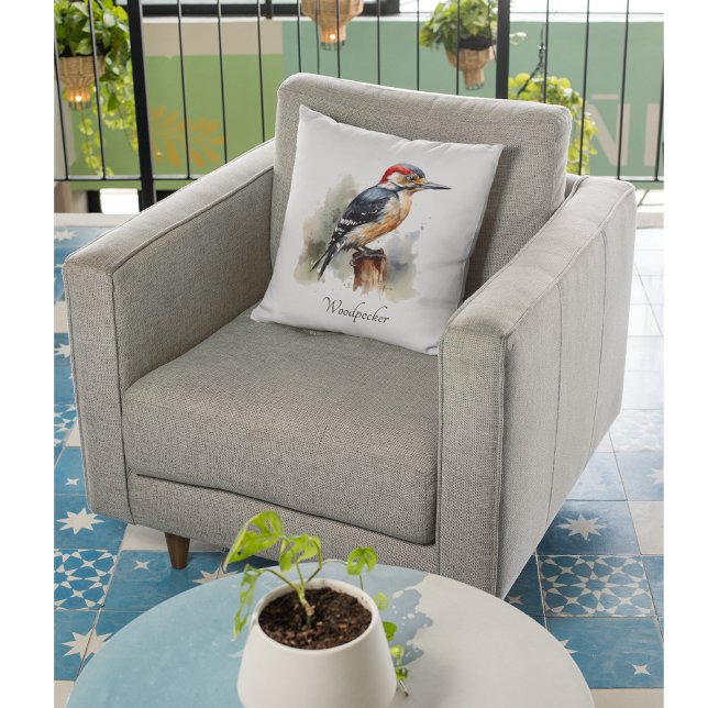 Waterverf Woodland Woodpecker, aangepast Kussen (Creator heeft geüpload)