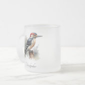 Waterverf Woodland Woodpecker, aangepast Matglas Koffiemok (Voorkant links)