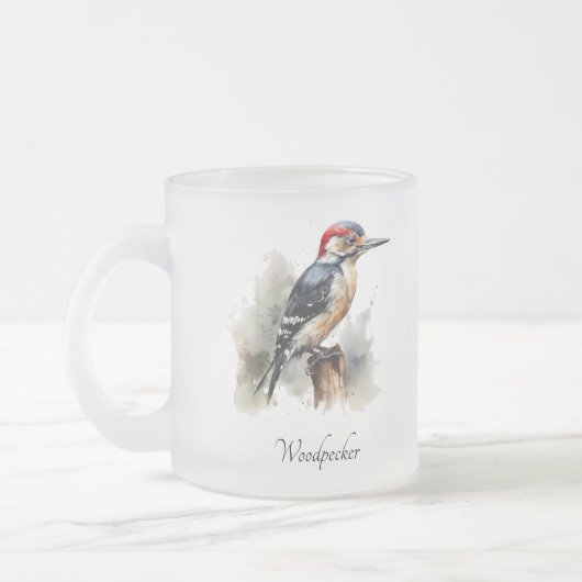 Waterverf Woodland Woodpecker, aangepast Matglas Koffiemok (Links)