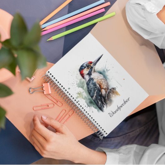 Waterverf Woodland Woodpecker, aangepast Notitieboek